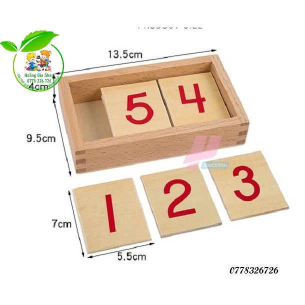 Hộp thẻ số màu đỏ Montessori sử dụng kết hợp với bộ gậy số (Printed Numerals with Box)