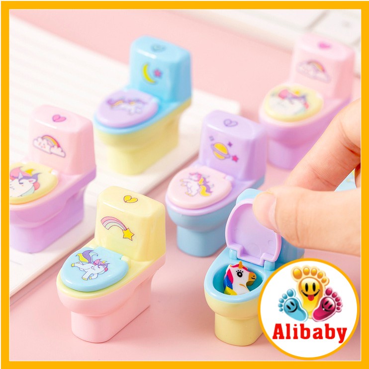 Bộ đồ chuốt bút chì cute hình bồn cầu gôm tẩy đáng yêu cho học sinh E415