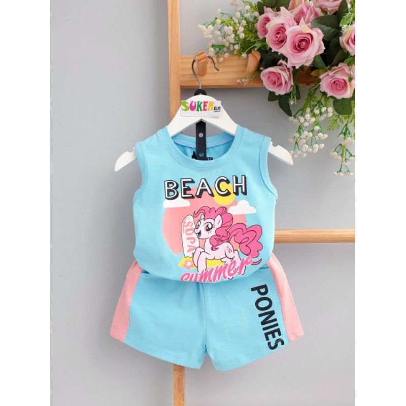 Đồ bộ thun Bé Gái ngựa Pony quần thun áo thun sát nách Pony cho bé gái mềm mát size 2-8