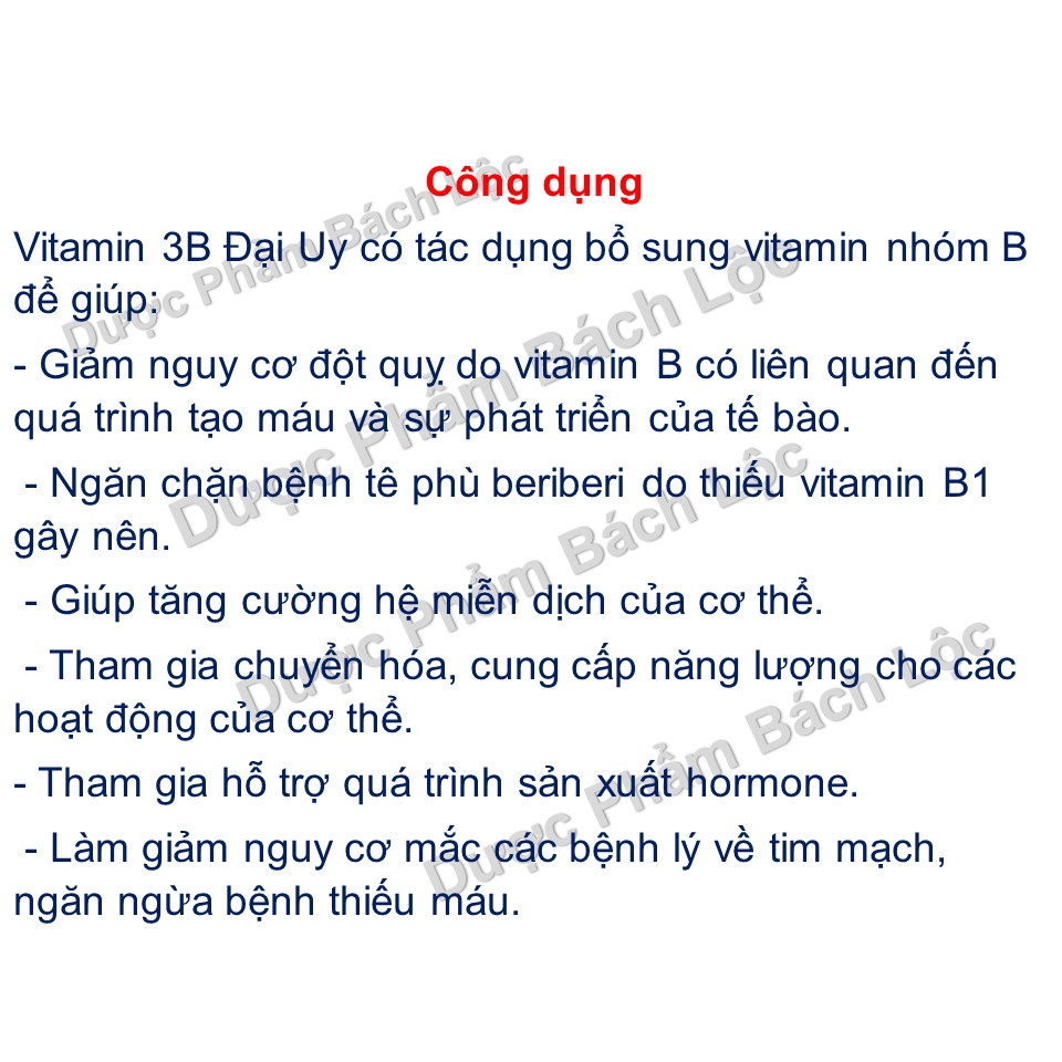 Viên uống Trivitamin B1,B6,B12 hỗ trợ giảm đột quỵ, tăng hệ miễn dịch, đẹp da, đẹp tóc