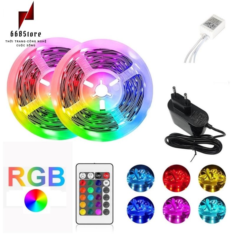 Cuộn đèn Led dây dán đổi màu có Remote đổi màu theo ý muốn, Cuộn 5m Trang trí phòng, quay Tiktok