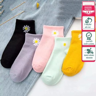 Tất Nữ,Tất Cổ Ngắn Hoa Cúc 5 Màu Chất Liệu Cotton Sợi CAO CẤP