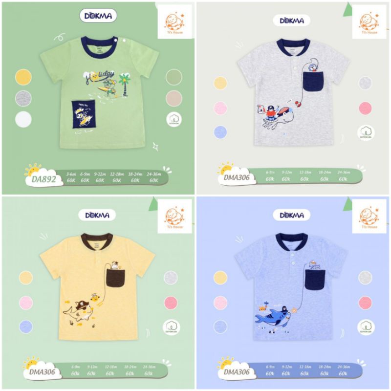 DA892/ DMA306 Áo cộc tay bé trai Dokma chất cotton organic (còn sz 3-9m)
