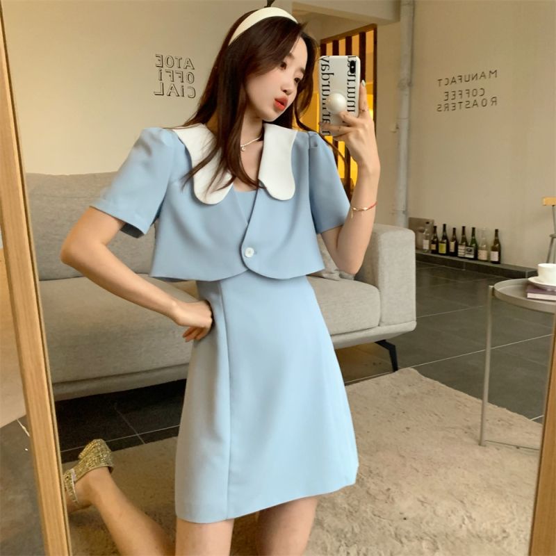 Đầm Ngắn Tay Cổ Bẻ Phong Cách Hàn Quốc Thời Trang Mùa Hè Hàng Mới Dành Cho Nữ 2022