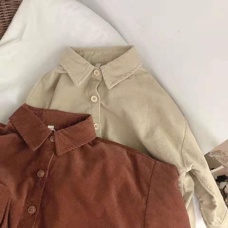 Áo Sơ Mi Nhung, Áo Khoác Ngoài Cho Bé Trai và Bé Gái Phong Cách vintagel_Hàng Tuyển Chọn Cao Cấp A4