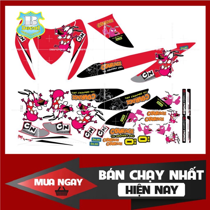 ( Quí khách vui lòng mang ra tiệm cho thợ dán ) Tem click 110 chó nhút nhát đỏ