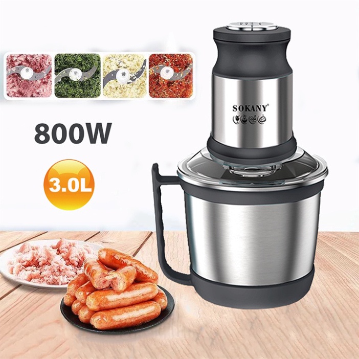 [Mã ELHADEV giảm 4% đơn 300K] Máy Xay Thịt Công Suất Lớn 800W Xay Tỏi Ớt SOKANY INOX 3L