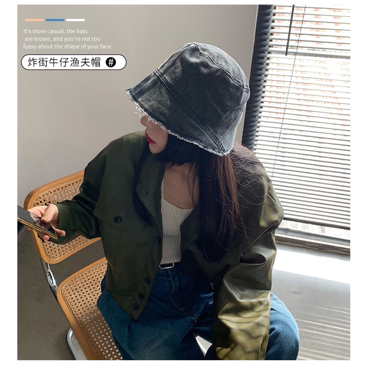 Mũ tai bèo vải denim vành tua rua giặt kỹ che mặt chống nắng thời trang mùa hè hàng mới 2021 dễ phối đồ dành cho bạn nữ