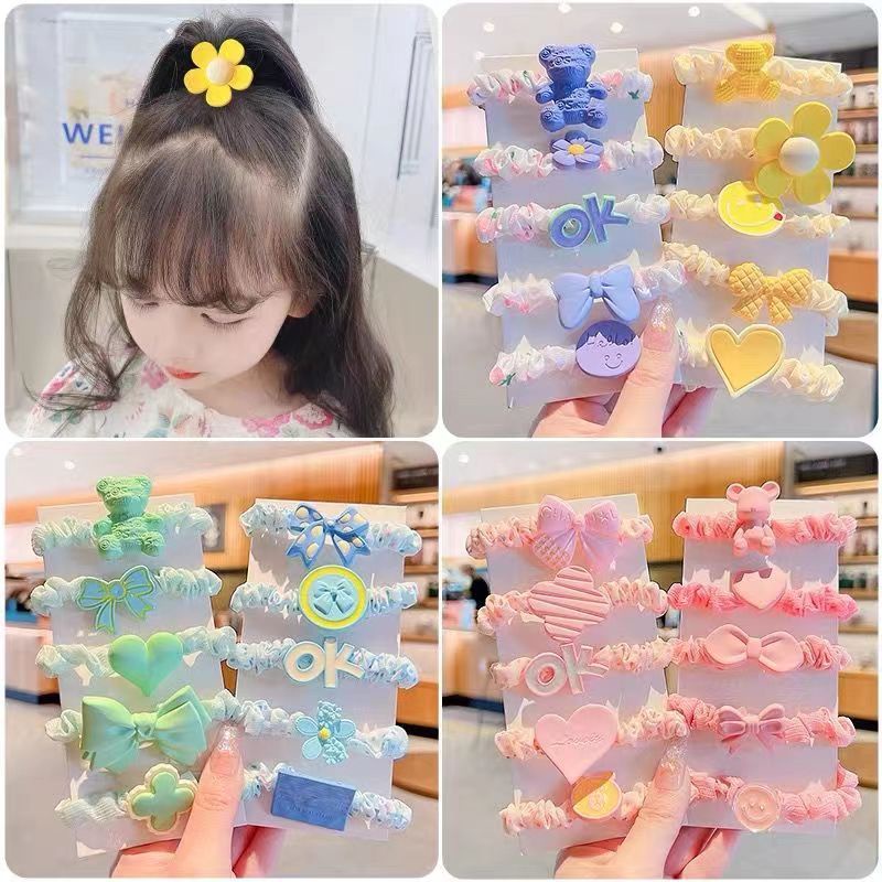 Set 5 Dây Buộc Tóc Nylon Co Giãn Họa Tiết Hoạt Hình Đáng Yêu Cho Bé Gái