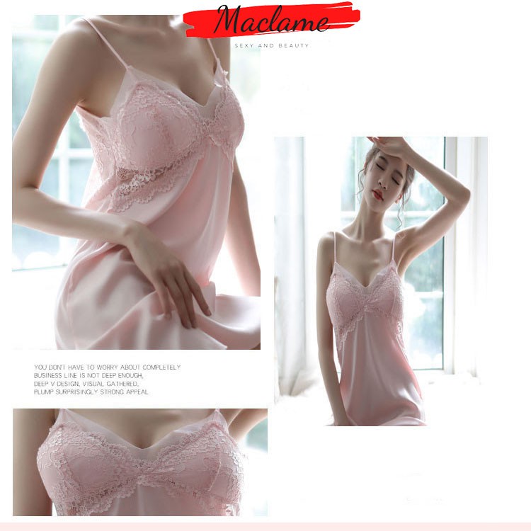 HOT - Váy Ngủ Đầm Ngủ Lụa Phối Ren Thả Dáng Mềm Mại Mát Mẻ Đi Ngủ Đi Chơi DN06