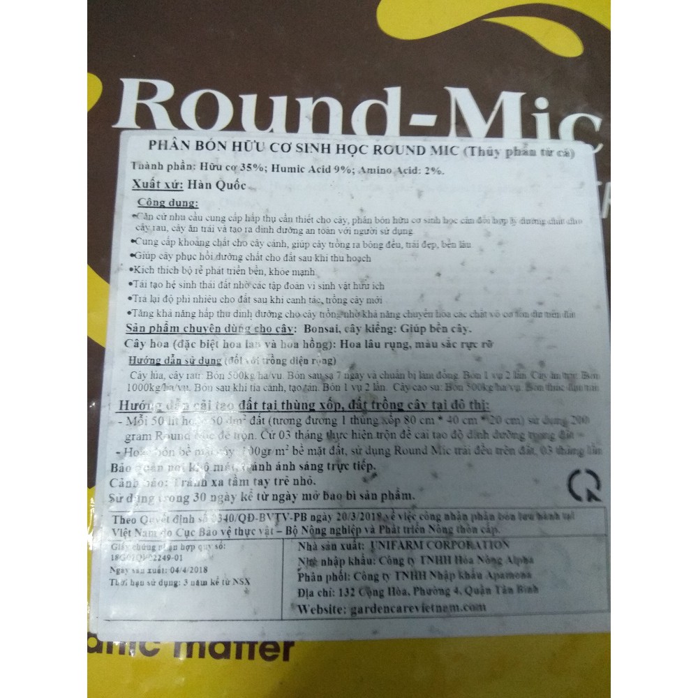 Phân bón hữu cơ sinh học ROUND MIC - gói 1 kg