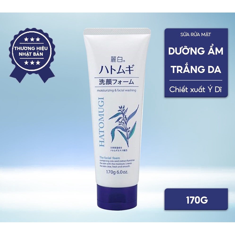 Sữa Rửa Mặt Dưỡng Ẩm, Ngừa Mụn, Sáng Da Chiết Xuất Ý Dĩ Nhật Bản Hatomugi Moisturizing & Facial Foam 130g