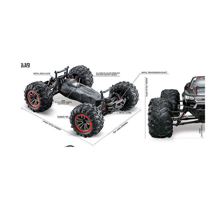 Xe điều khiển monster truck 9125 size to 50km/h gầm kim loại XinleHong 9125 1/10 2.4G 2 cầu 4WD RC- Xe ô tô địa hình