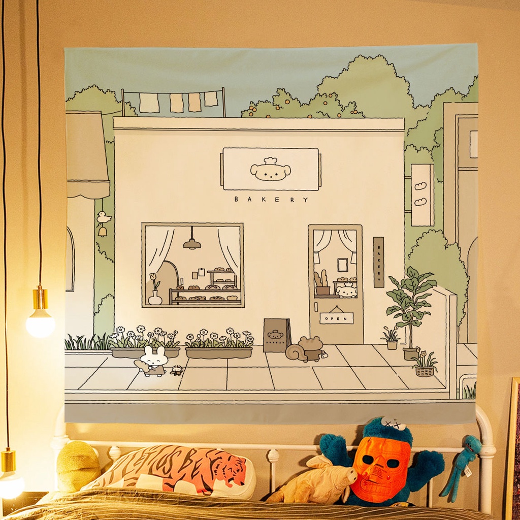 New ins cute cartoon background cloth wall cloth tapestry Internet celebrity layout room decoration student dormitory bed head cloth nnwE