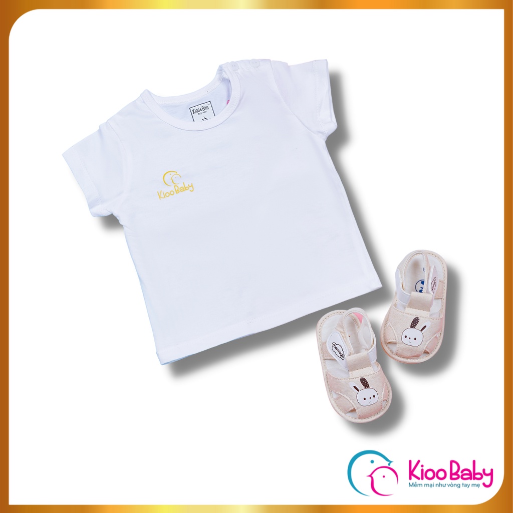 Áo Tay Ngắn Cài Vai Trắng Sơ Sinh Logo Kioobaby Từ 3kg - 13kg