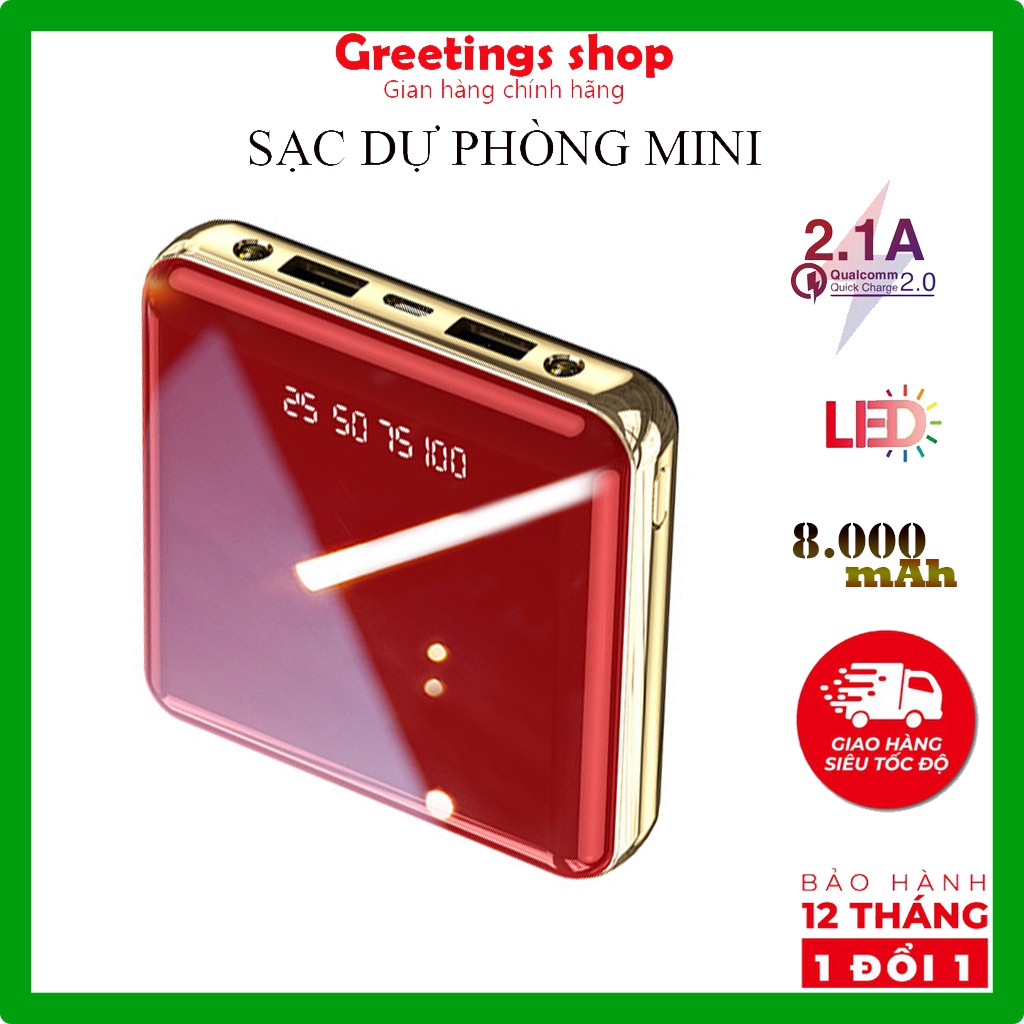 Sạc Dự Phòng ⚡HÀNG CHÍNH HÃNG⚡ Pin Dự Phòng mini 8000mAh Thiết Kế Nhỏ Gọn, Cao Cấp, Hỗ Trợ Sạc Nhanh Bảo Hành 12 Tháng