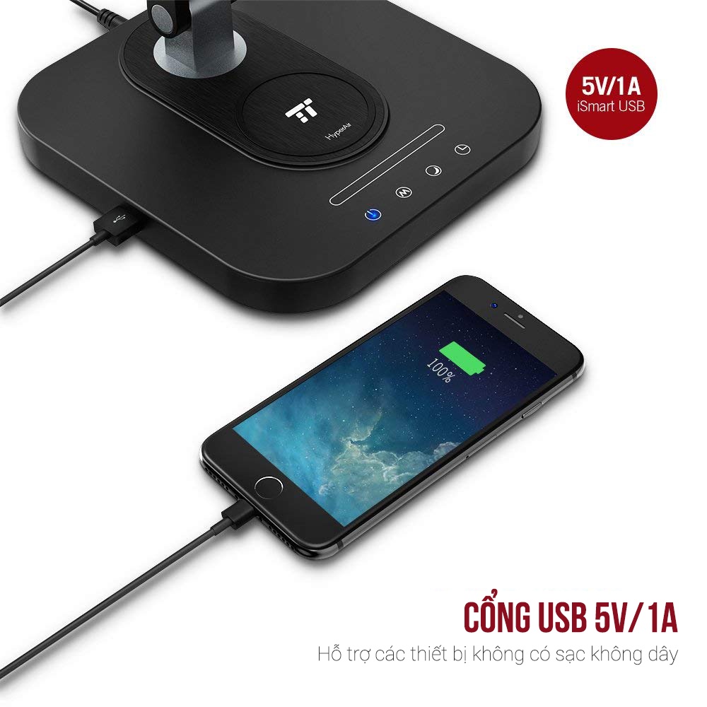 Đèn Led để bàn 5 chế độ ánh sáng 12W, Tích hợp sạc không dây 10W, Có cổng sạc USB 5V ismart