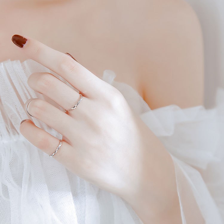Nhẫn bạc nữ Pansy Store, nhẫn trơn bạc 925 Midi Diamond Ring