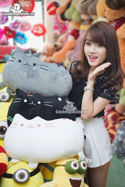 Gối mèo mềm pusheen màu hồng, xám, đen, nâu kích thước 60cm