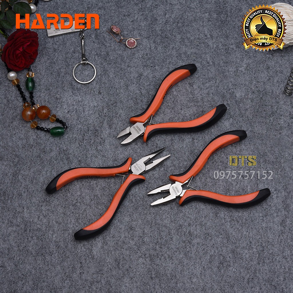 Bộ 3 kìm điện - cắt - nhọn mini trợ lực HARDEN 4.5 inch, thép cao cấp CR-V, thiết kế công thái học - Tiêu chuẩn châu Âu