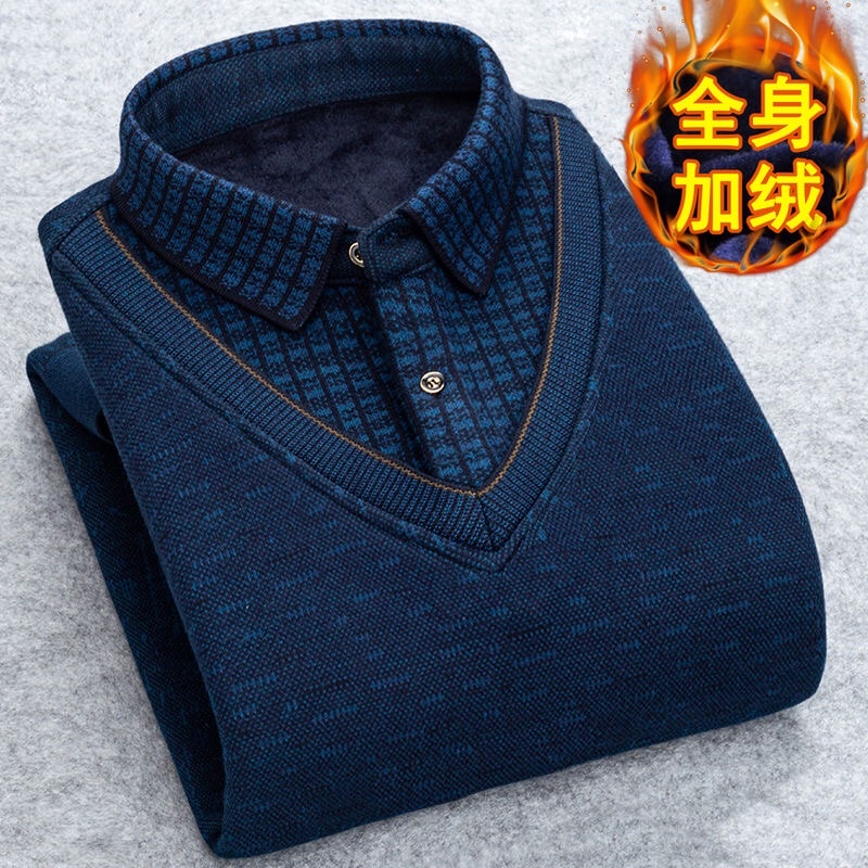 Áo ghi lê len lót lông phối sơ mi kẻ dành cho các bố các anh