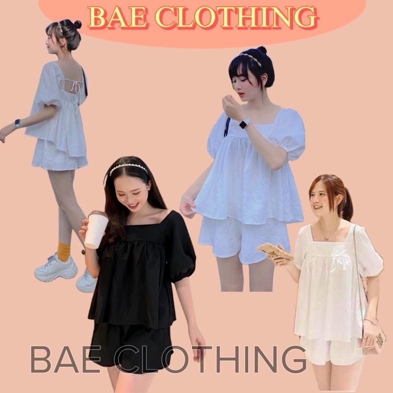 SET ĐỒ BERA SET màu trắng gồm áo và quần form chuẩn không kén dáng thiết kế sau lưng áo thắt nơ nhẹ