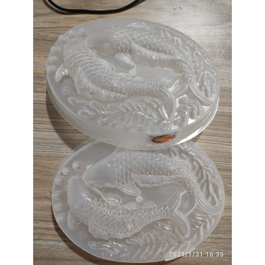 KHUÔN RAU CÂU OVAL NHỰA VĨNH TƯỜNG HÌNH 2 CÁ CHÉP 20 CM x 15.5 CM