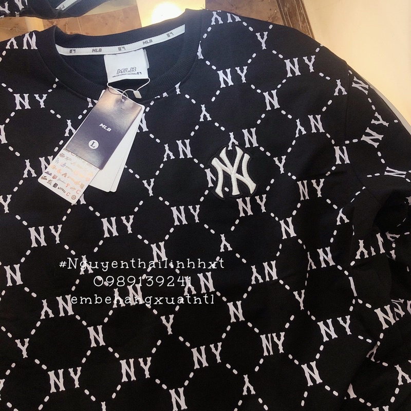 Áo nỉ sweater NY MLB diamond monogram thêu tay dài cổ tròn | BigBuy360 - bigbuy360.vn
