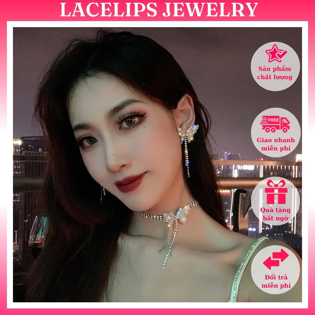 Bộ trang sức bạc 925 bướm đính đá lấp lánh tua dài_M1118