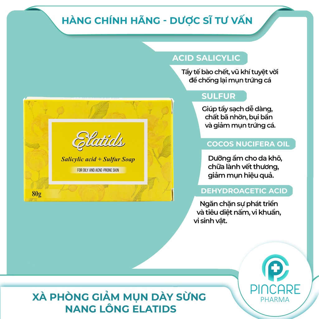 Xà phòng tắm giảm mụn lưng ngực &amp; dày sừng nang lông ELATIDS - Hàng chính hãng - Nhà thuốc PinCare