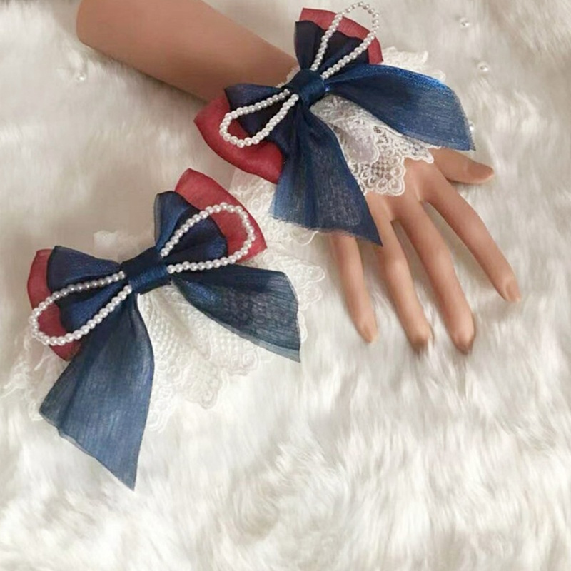 Băng Đô Cài Tóc Phối Ren Lưới Đính Nơ Họa Tiết Hoa Phong Cách Lolita Ngọt Ngào Cho Nữ