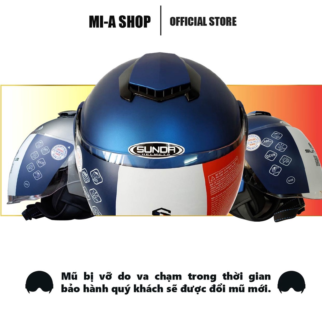 Nón bảo hiểm 3/4 trùm đầu chính hãng SUNDA 227 dành cho nam giới có vòng đầu trung bình hoặc hơi lớn