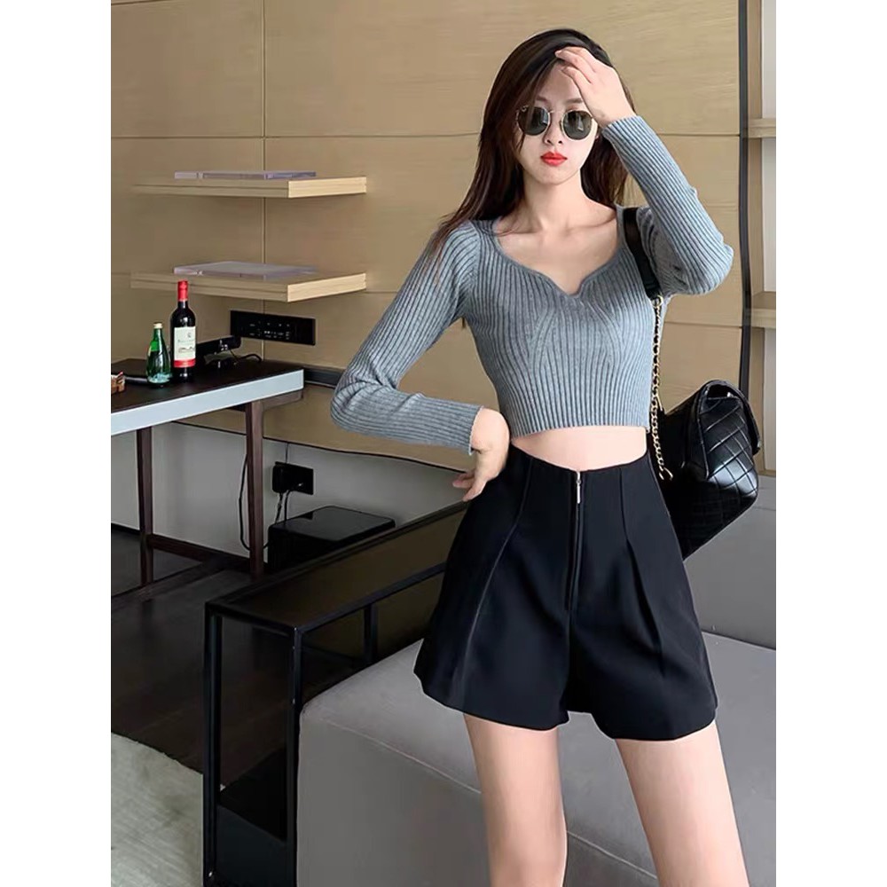 Quần short vải khoá trước forgirl cạp cao xếp ly phồng cao cấp