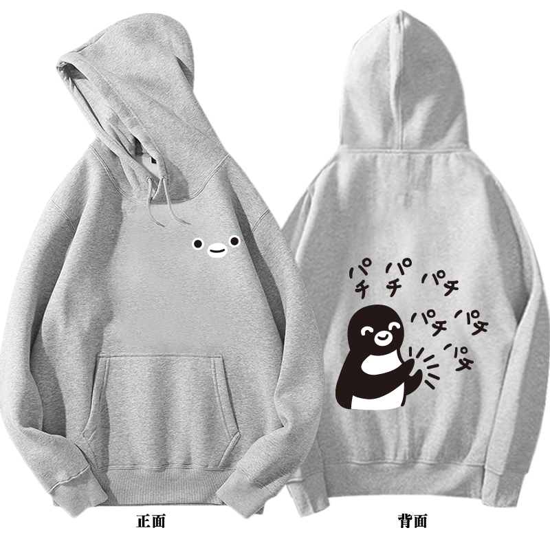 Áo hoodie lót nhung mỏng in hình chim cánh cụt/dưa hấu hoạt hình ngộ nghĩnh cho nam và nữ