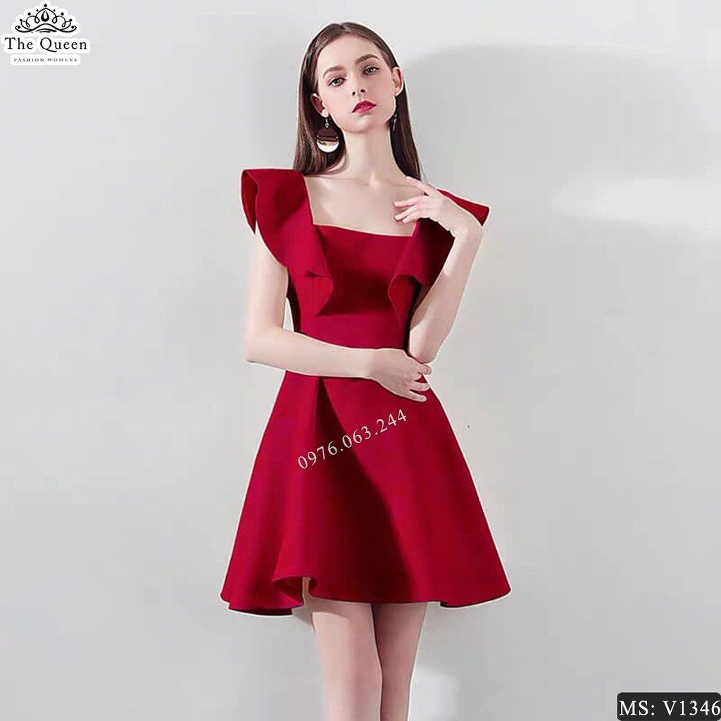 Váy xòe cổ vuông sát nách V1346 màu đỏ - The Queen Fashion - Kèm ảnh chụp thật sản phẩm