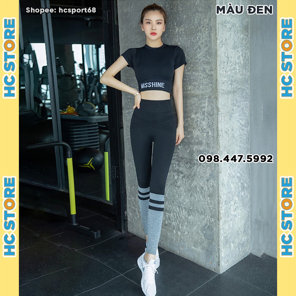 Set Bộ Quần Babies Gym Và Áo Croptop Misshine SET06 Tập Gym Yoga Nữ Chất Dệt Kim, Quần Lưng Cao, Nâng Mông, Áo Co Giãn