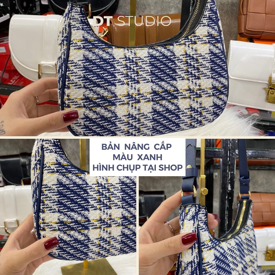 Túi xách tay túi đeo vai nữ DTSTUDIO vải dạ tweed caro thời trang thanh lịch