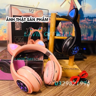 Tai Nghe Mèo Màu Đen Không Dây Có Mic, Led Siêu Nhạy, Bass Cực Ấm| Headphone Mèo Chụp Tai Bluetooth 5.0 Siêu Dễ Thương