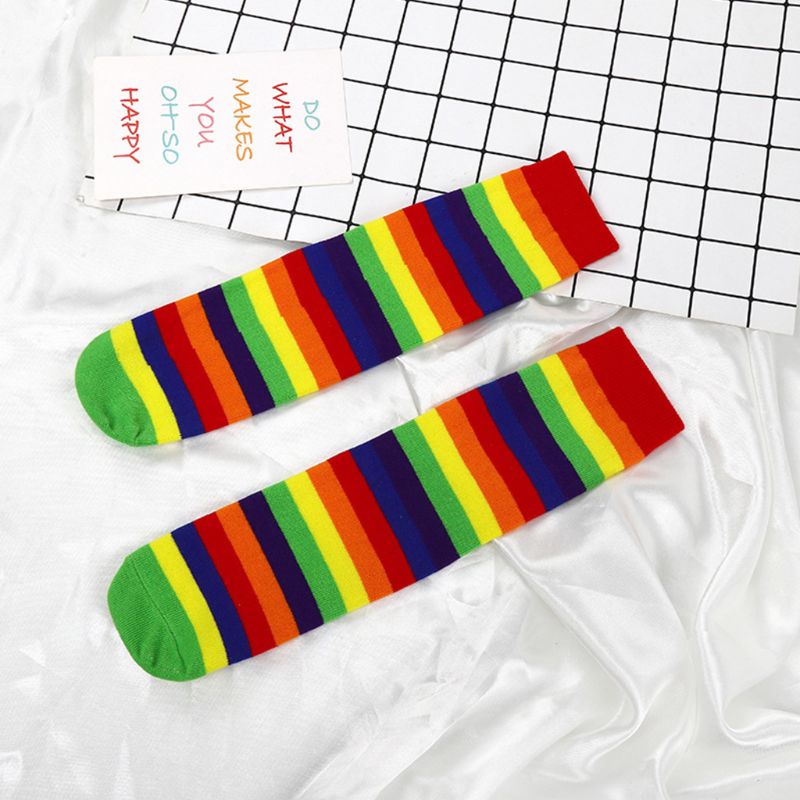 Vớ Cotton Kẻ Sọc Cầu Vồng Dễ Thương Cho Bé