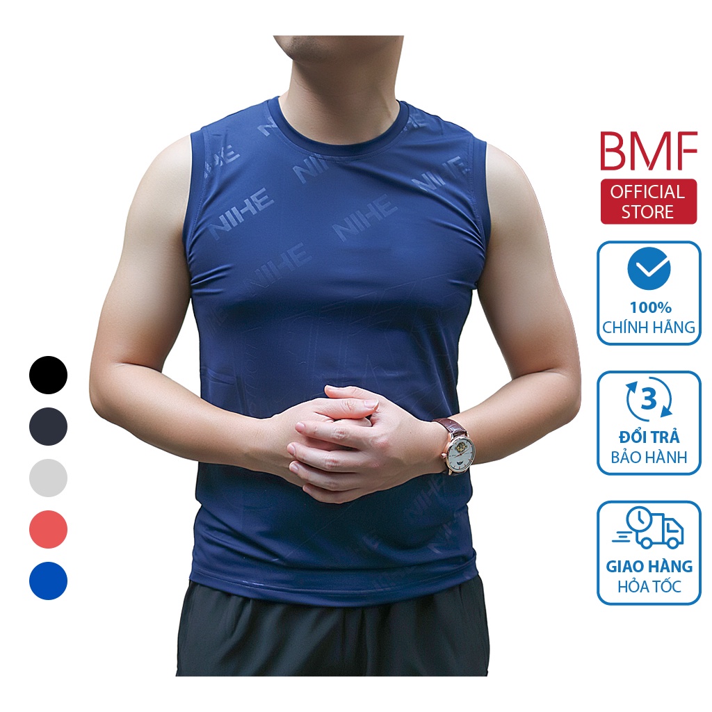 Áo thun nam 3 lỗ sát nách tanktop tập gym dập vân chất liệu thoáng mát bền màu BMF