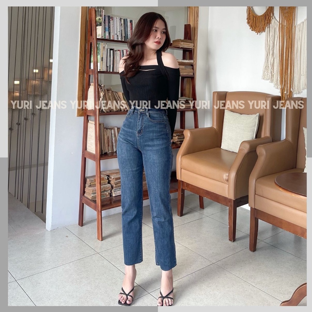 (Hàng Mới Về} Quân Jean Nữ Ông Đứng Cạp Cao ,Quần Bò Ông Đứng Lưng Cao Co Gian YuRi Jeans 22087