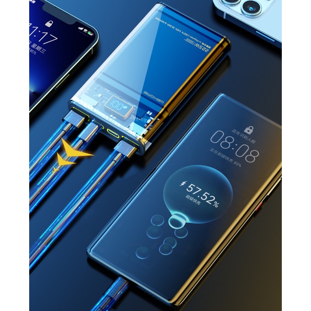 Sạc dự phòng trong suốt 10000mah có hỗ trợ sạc nhanh WP 319 tương thích Android Ios PD QC bảo hành chính hãng