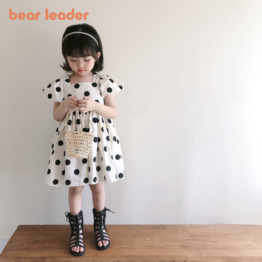 Đầm công chúa Bear Leader tay phồng hở lưng in chấm bi thời trang mùa hè Hàn Quốc thanh lịch cho bé gái 2-7 tuổi