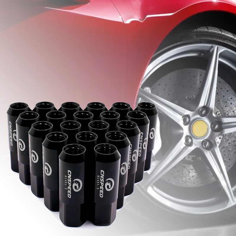CNSPEED M14X1.5 60Mm Car Auto Wheel Nuts New 20PCS Extended Forged Aluminum Tuner Racing Lug Nut Car Lug Nuts (Black)