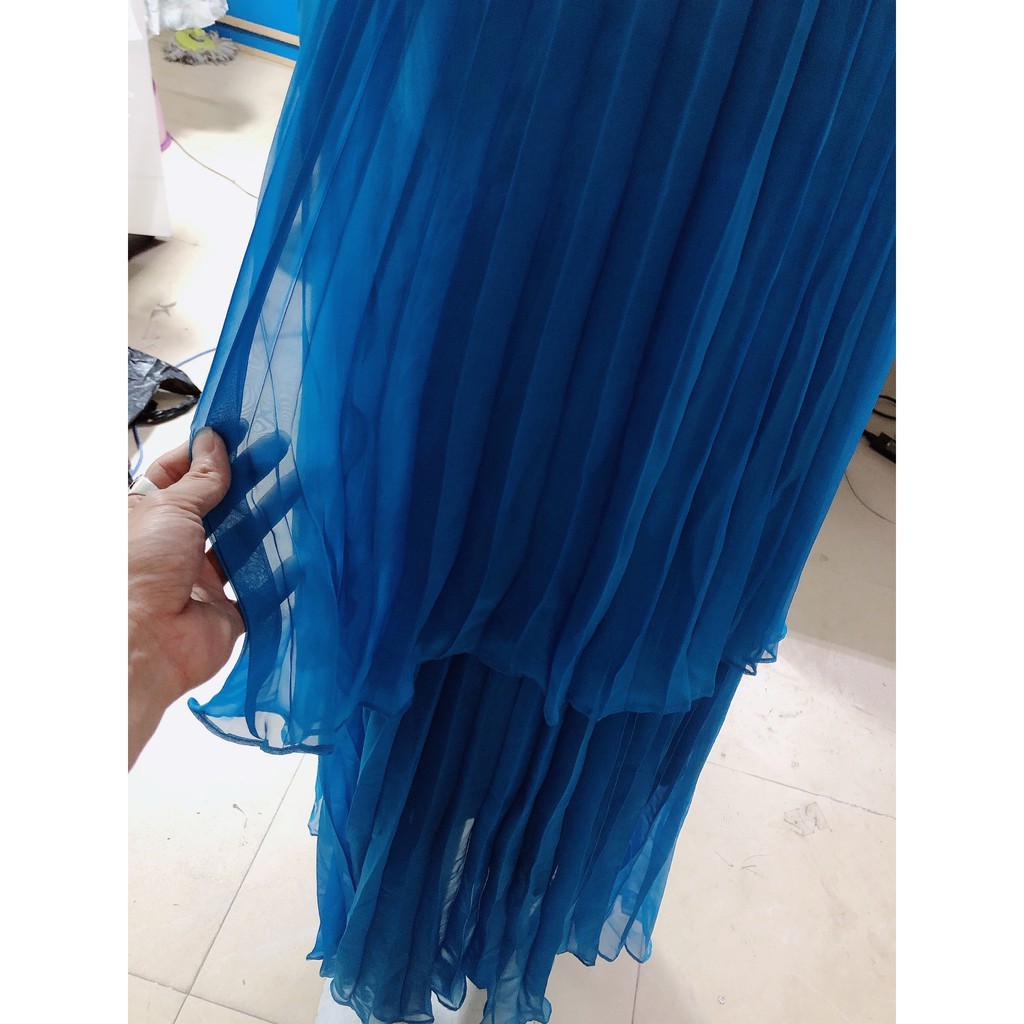 Váy maxi dập li | Đầm dạo biển chất liệu voan tơ cao cấp