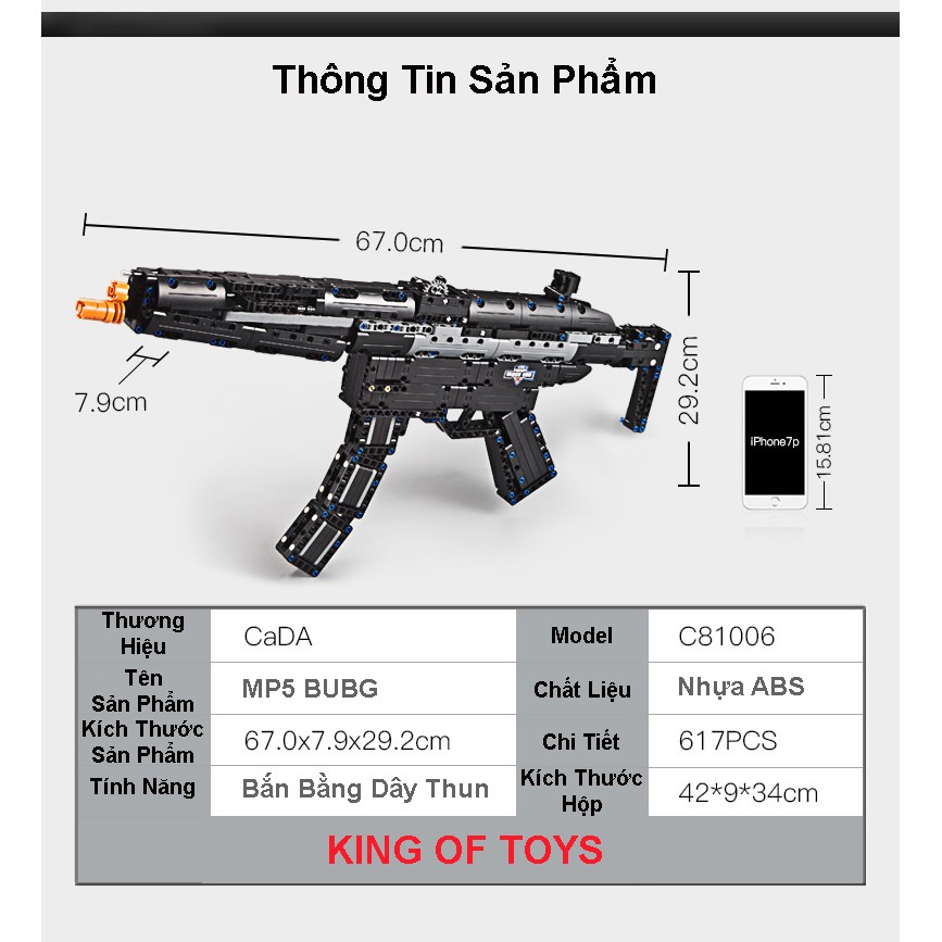 [Hàng Chính Hãng] Bộ Đồ Chơi Xếp Hình CaDA deTECH C81006 Lắp Ráp Kiểu LEGO Mô Hình PUBG Súng MP5 Với 617 Mảnh Ghép