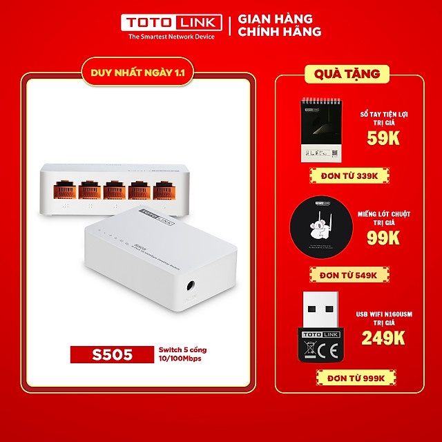 Bộ Chia Mạng 5 Cổng 100mbps Totolink S505 – Hàng Chính Hãng - Không hộp bao bì, vỏ trầy nhẹ, hàng chưa sử dụng