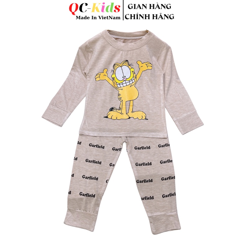 Bộ quần áo thu đông dài tay trẻ em mẫu Garfield chất cotton cho bé trai và gái 8-18kg