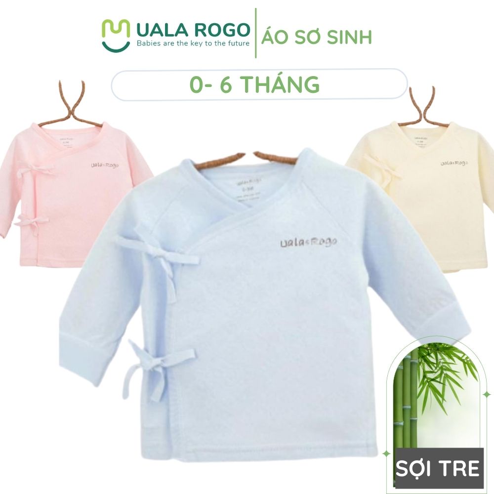 Áo sơ sinh Uala rogo 0-6 tháng vải sợi tre Bamboo mềm mịn buộc dây chéo khử khuẩn chống tia UV UR8035