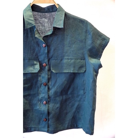 Áo croptop tay ngắn có túi Linen Tưng premium- Nhà Của Moon